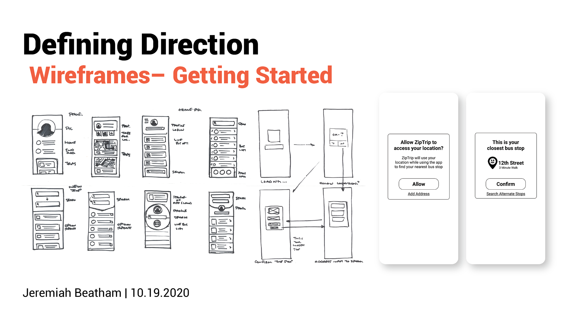 Wireframes of the ZipTrip concepts