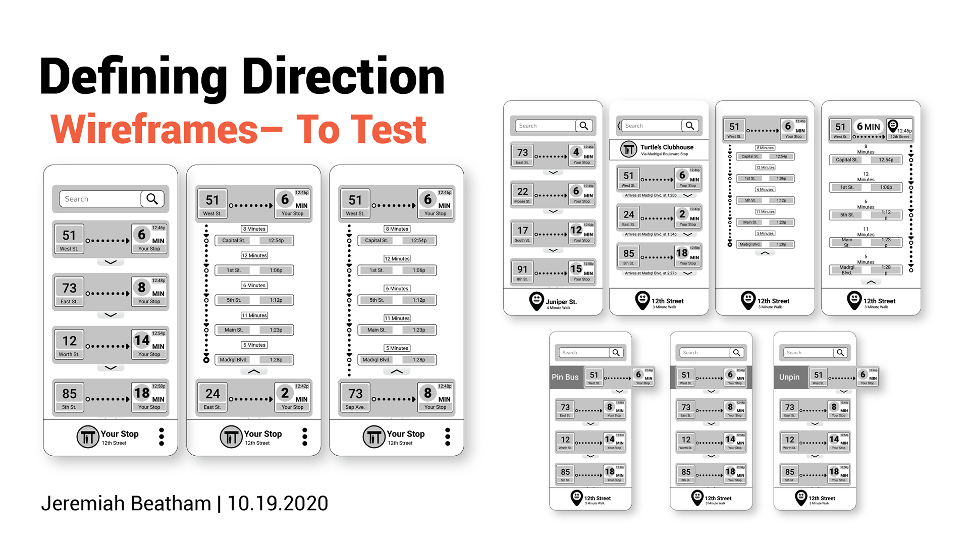 Wireframes of the ZipTrip concepts